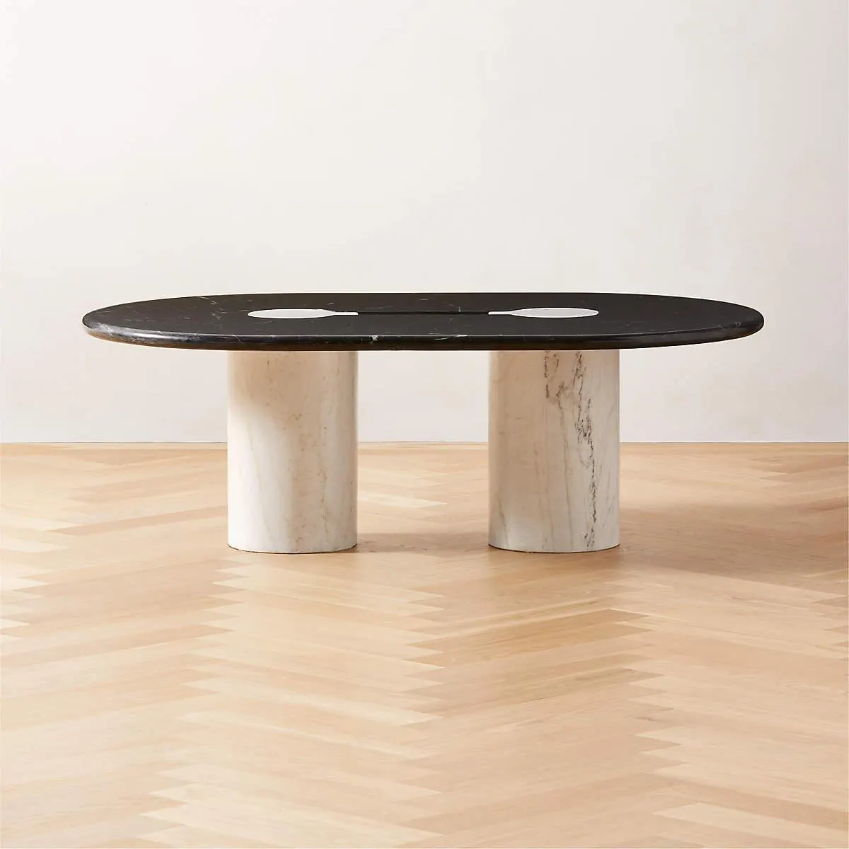 Liguria Oval Black Marble Coffee Table with White Marble Base