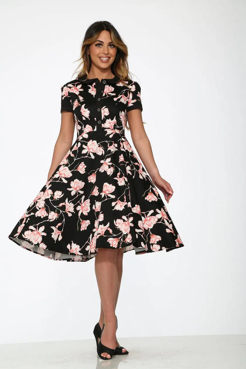 Black & Pink Floral Swing Dress