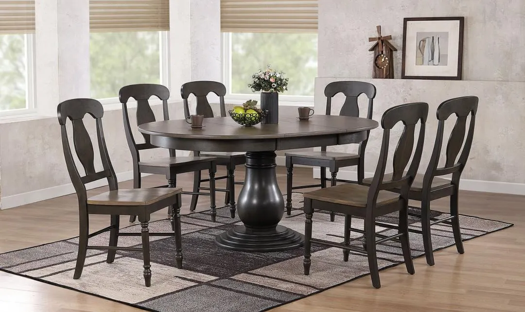 Antiqued Grey Stone Black Stone Napoleon Back 7-Piece Bella Dining Set