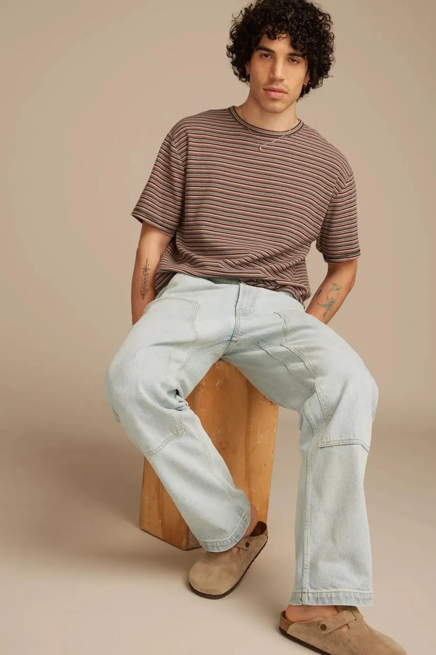 stripe waffle relaxed crew tee