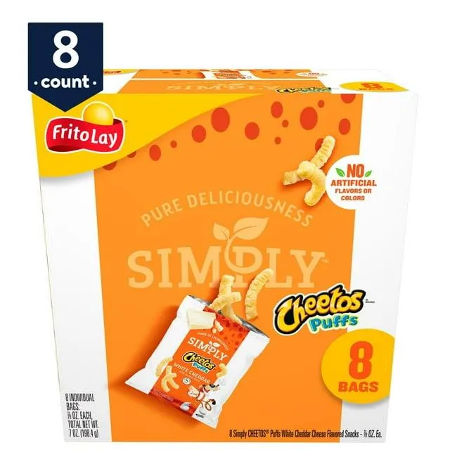 Cheetos Simply Puffs Cheese White Cheddar Flavored Snacks, 8 Count