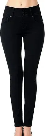 wax jean Women's High-Rise Push-Up Super Comfy 3-Button Skinny Jeans
