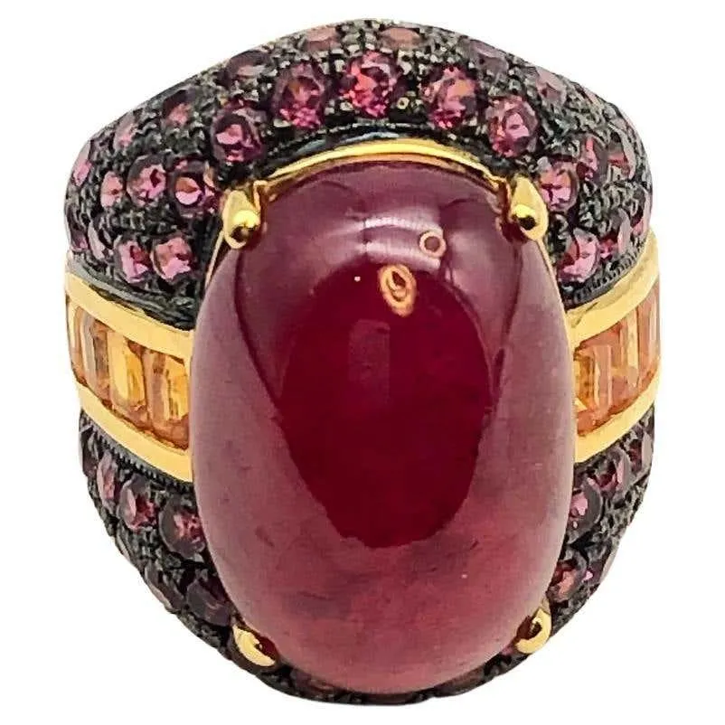Bochic “Orient” Yellow Sapphire & Ruby Cocktail Ring Set In 18K Gold & Silver