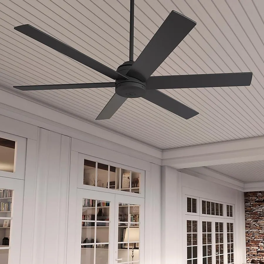 Hunter Lakeway SureSpeed 60-in Outdoor Matte Black with Matte Black Blades Ceiling Fan Without Light - Remote Included ( 6 -Blade )