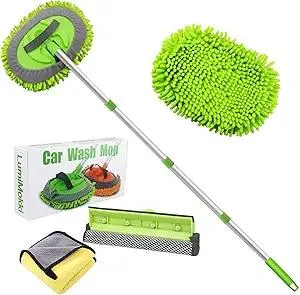 62 " Car Wash Mop Kit - Car Cleaning Mop with Long Handle Stainless Steel Pole for RVs, SUVs, Trucks and Buses (Green)