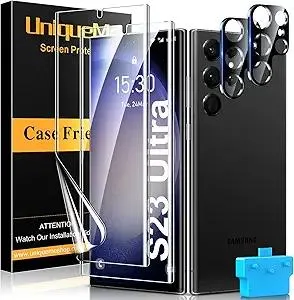 UniqueMe [2+2+1Pack] Compatible for Samsung Galaxy S23 Ultra 6.8 inch Screen Protector Flexible TPU, Camera Lens Protector with Installation Frame, 24h Scratch Self-Healing