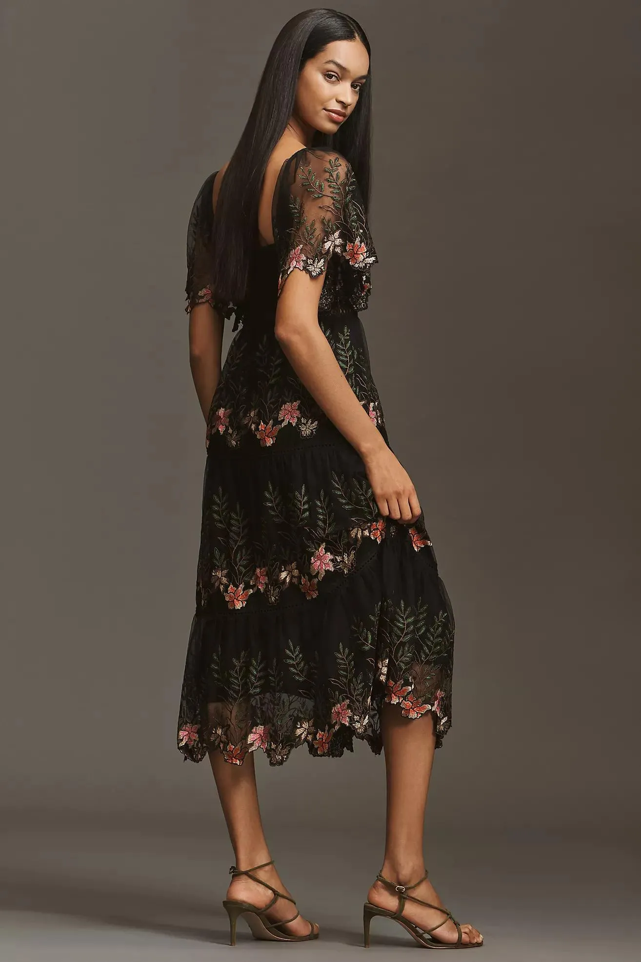 Bl-nk Emryn Embroidered Square-Neck Midi Dress