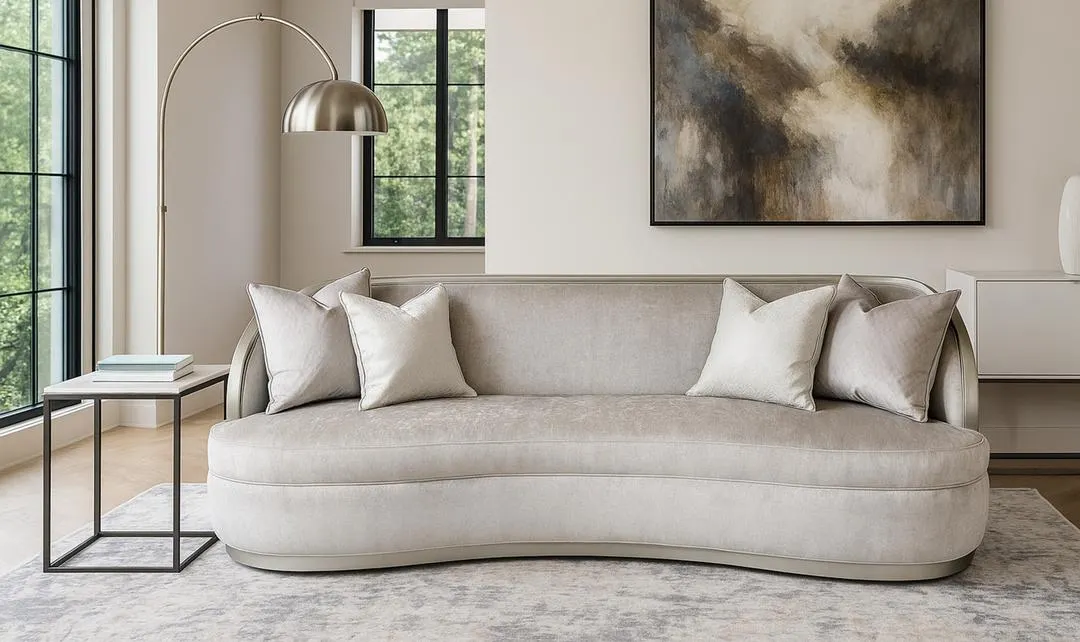 AICO Lanna 2-Seater Silver Mist Velvet Fabric Mansion Sofa