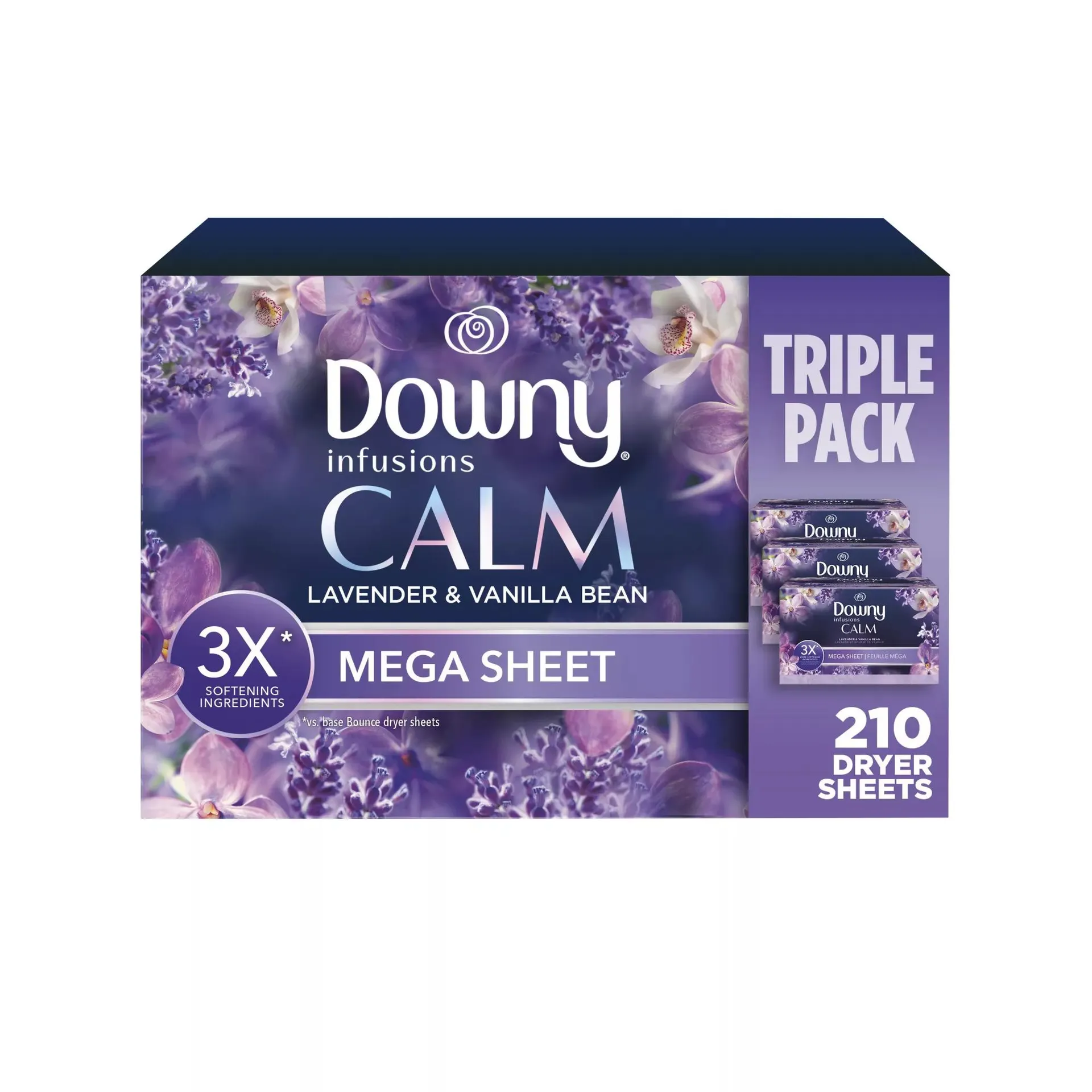 Downy Infusions CALM Mega Dryer Sheets & Laundry Fabric Softener - Lavender & Vanilla Bean, 210 ct.