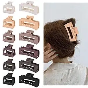 12 Pcs Rectangle Clips, Accessories for Women and Girls, Including 6 Pcs 4 Inch Large Clips for Thick Hair and 6 Pcs 2 inch Small Clips for Thin Hair (Neutral)