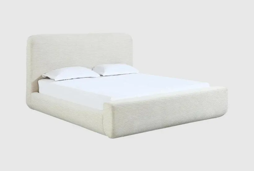Soleia Queen White Chenille Fabric Upholstered Corduroy Platform Bed