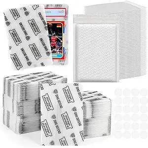 Ding Defend Card Shipping Kit Envelope Bubble Mailers - Includes 110 4’’ x 6’’ Semi-Transparent Small Padded Envelopes/Protectors, 55 Small Bubble Mailers, 240 Tape Seals for Collectible Cards & Slabs