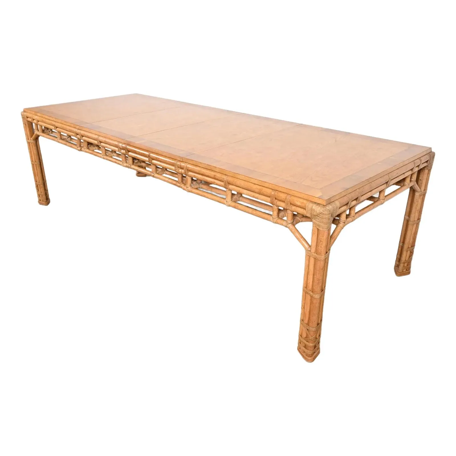 Henredon Mid-Century Hollywood Regency Bamboo Extension Dining Table, Circa 1970s