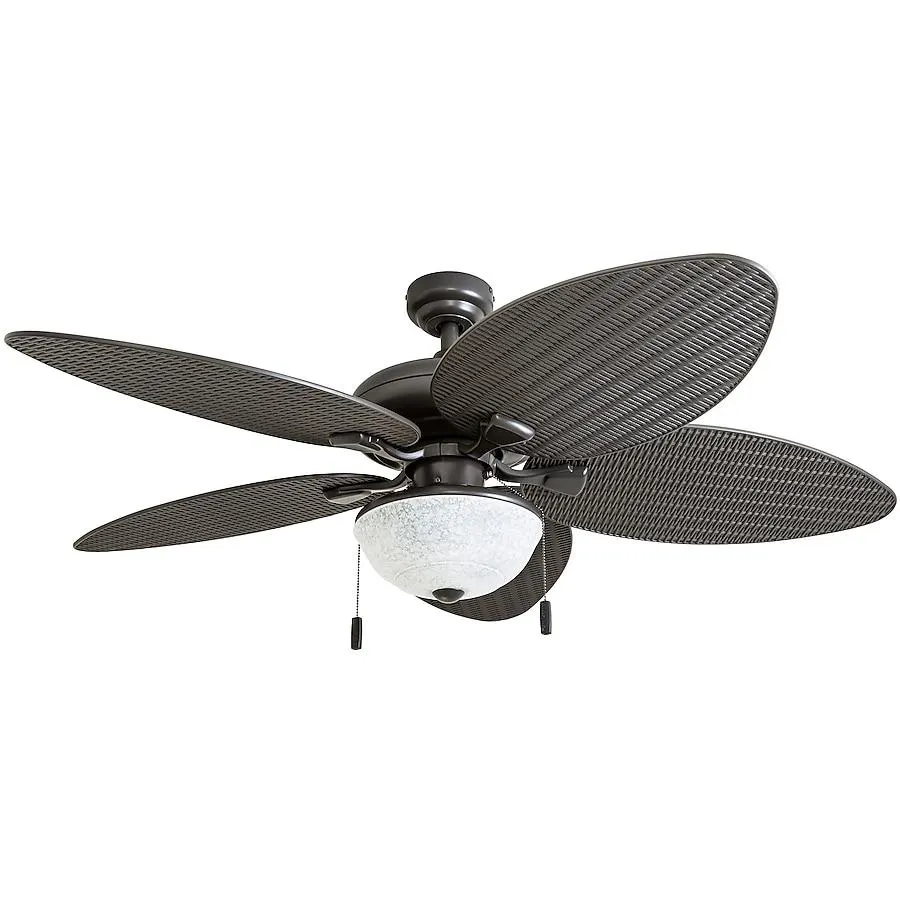 Honeywell Inland Breeze 52-in Outdoor Downrod or Flush Mount Bronze with Bronze Palm Leaf/Bronze Wicker Blades Ceiling Fan With Light ( 5 -Blade )