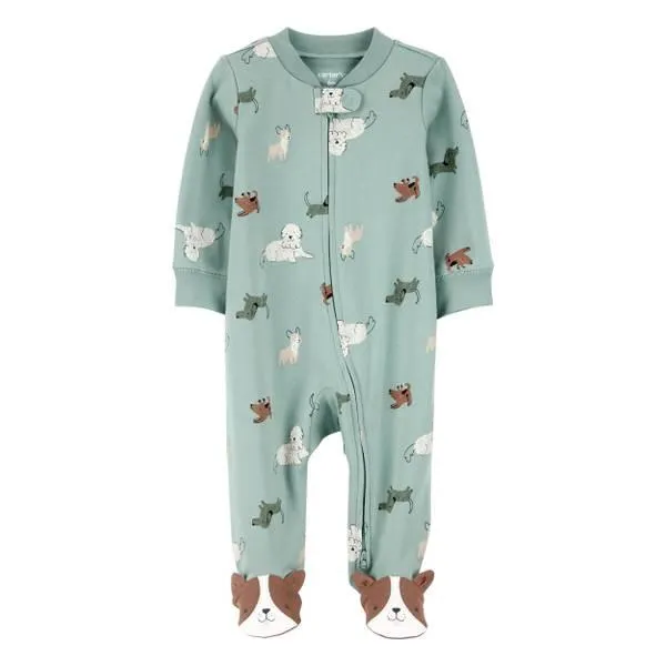 Infant Boy's Dog Print 2-Way Zip Cotton Sleep and Play Pajamas