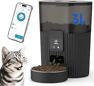 PAPIFEED Automatic Cat Feeder 3.5L/15 Cup 2.4G WiFi Pet Feeder for Dog Work with Alexa & Echo Timed Cat Food Dispenser for Remote Feeding with Stainless Steel Bowl up to 10 Meals Per Day with APP