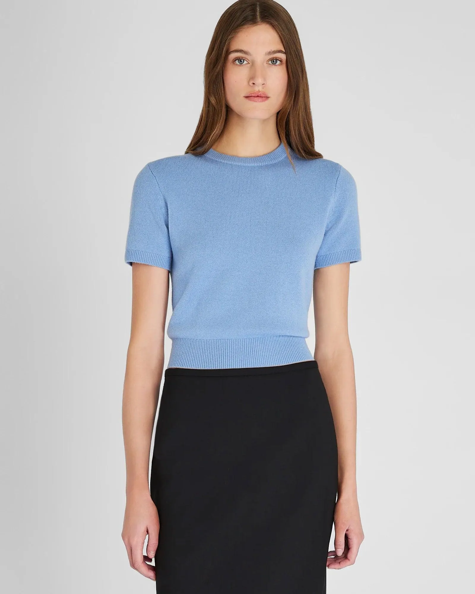 Cashmere Blend Shrunken Crew Neck Sweater