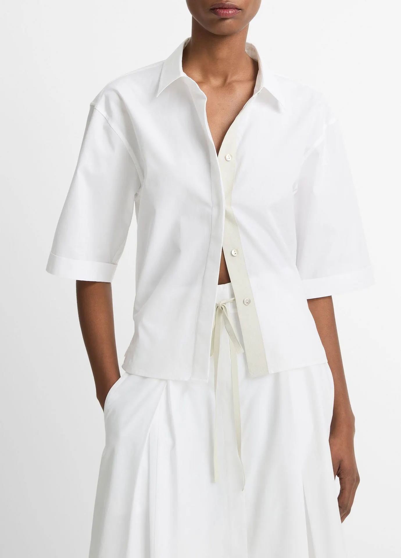 Canvas Tape Cotton Button-Front Shirt