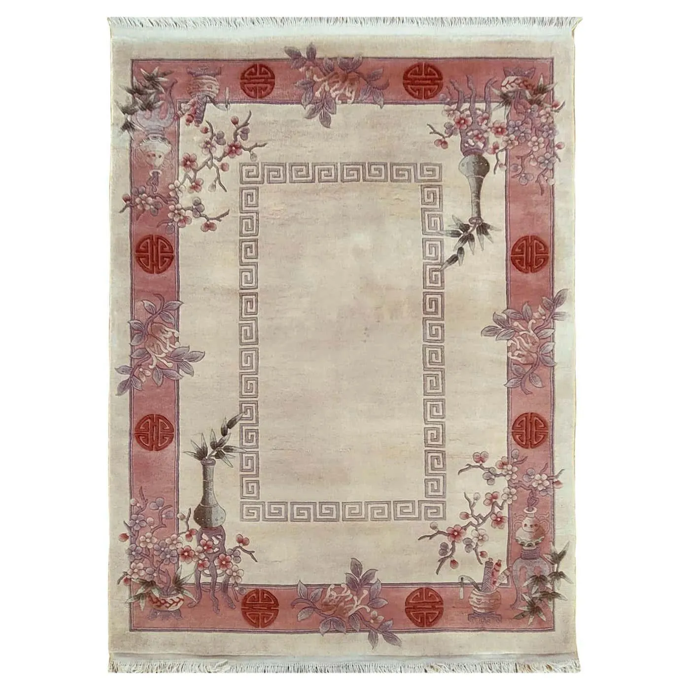 Vintage Chinese Hand-knotted Wool Rug with Cherry Blossoms and Bamboo Decor