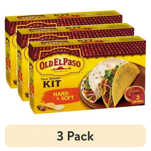 (3 pack) Old El Paso Taco Dinner Kit, Hard & Soft, 11.4 oz.