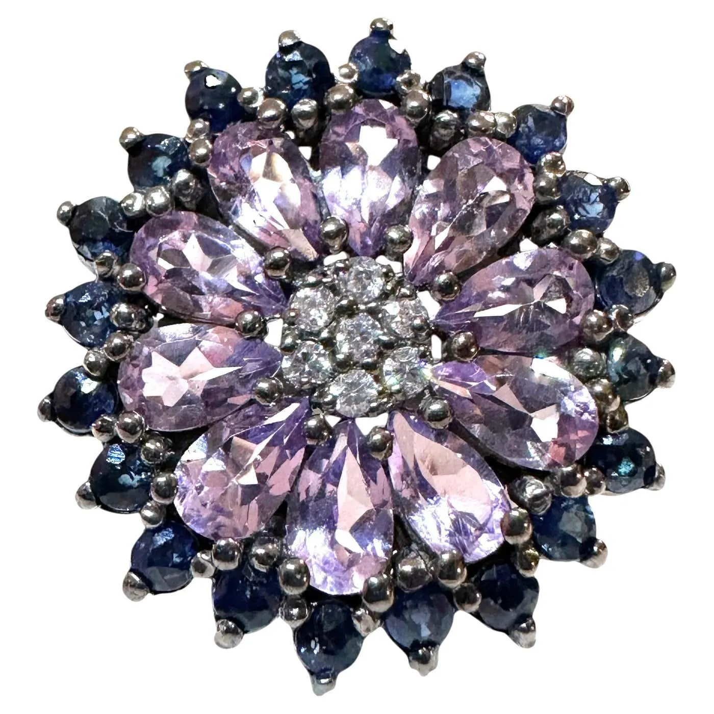 New 1.7 Carat Amethyst & Diamond Cut Sapphire Oxy Black PL Sterling Ring