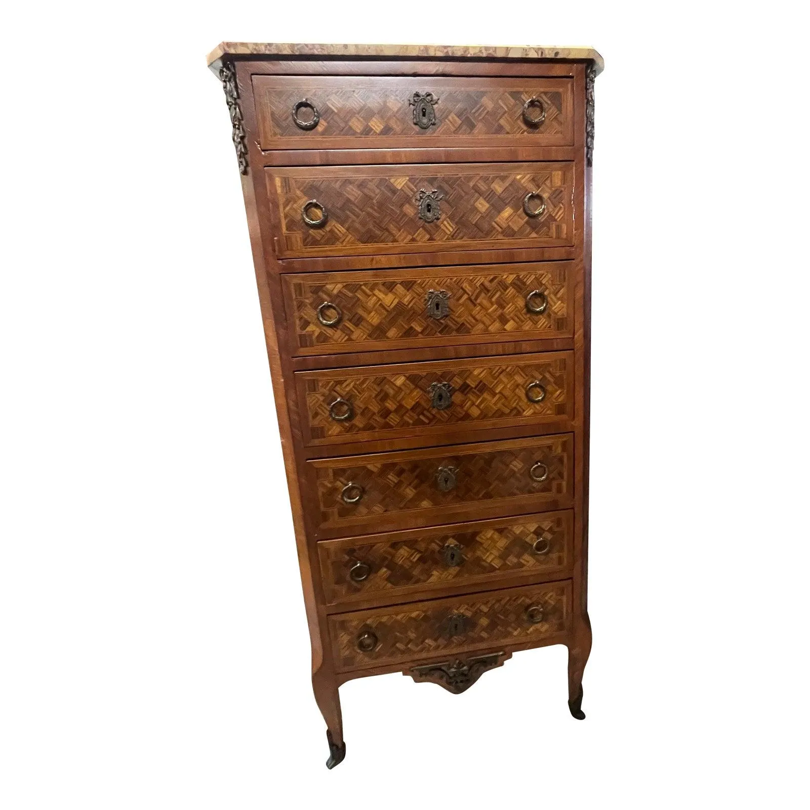 Turn of the Century French Inlaid Highboy Dresser