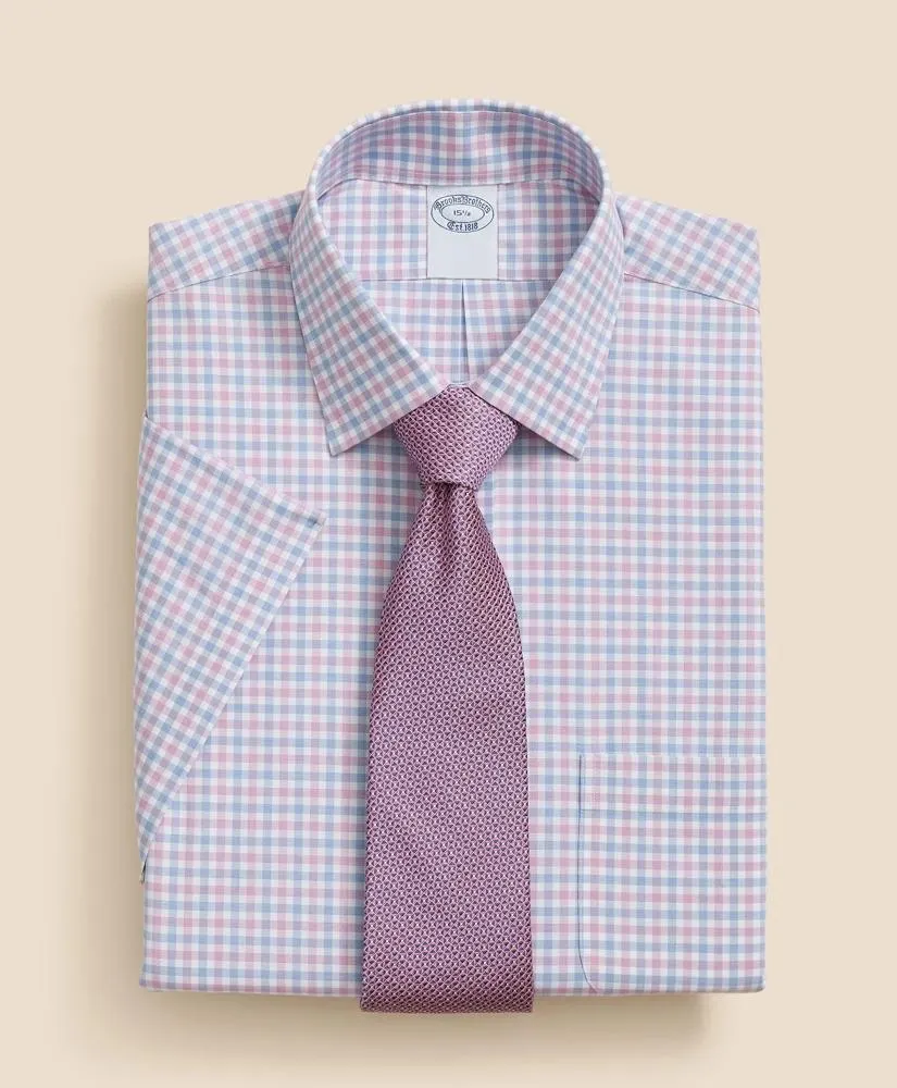 Stretch Supima ® Cotton Non-Iron Ainsley Collar, Alternating Check Short-Sleeve Dress Shirt