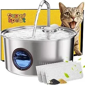 Cat Water Fountain Stainless Steel - 108oz/3.2L Automatic Cat Water Fountain for Drinking with 3PCS Filters, Metal Pet Water Fountain Water Dispenser for Cats, Dogs, Multiple Pets