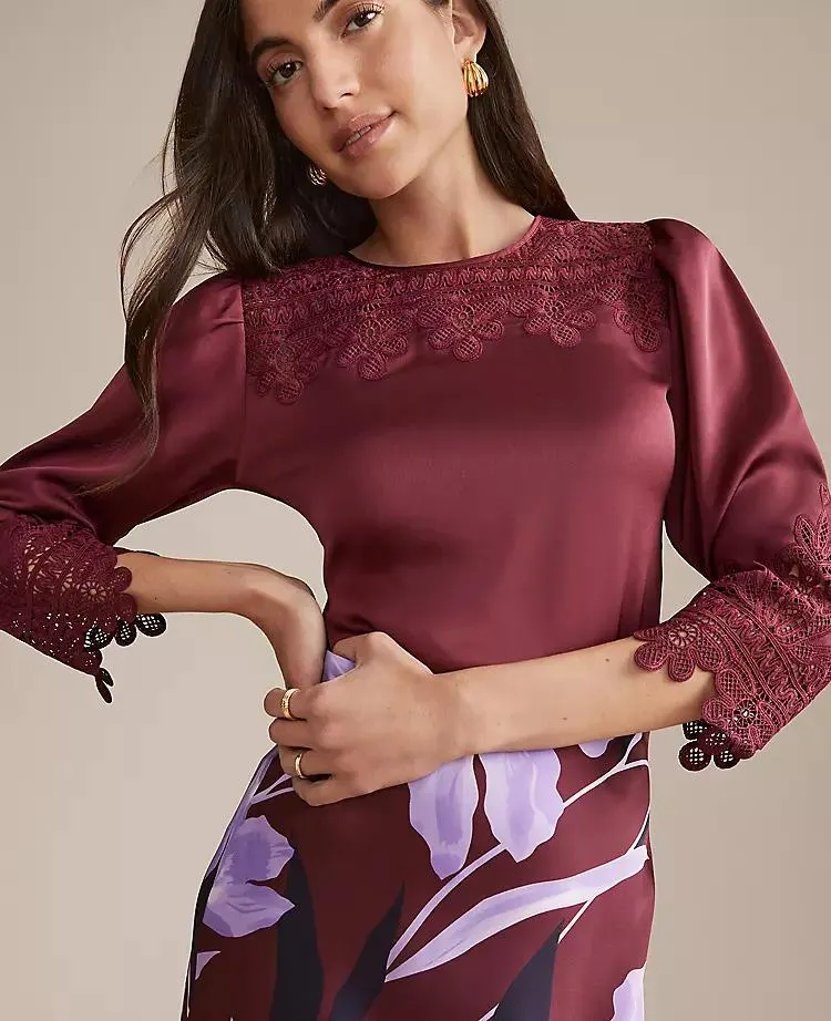 Satin Lace Trim Top