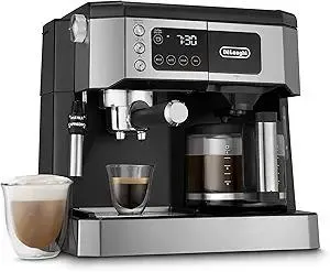 De'Longhi All-in-One Combination Coffee Maker & Espresso Machine + Advanced Adjustable Milk Frother for Cappuccino & Latte + Glass Coffee Pot 10-Cup, COM532M black