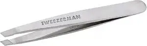 Tweezerman Mini Slant Tweezer - Tweezers for Eyebrows, Travel Tweezers for Eyebrows, Facial Hair, Ingrown Hair (Classic Stainless)