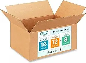 Medium Shipping & Moving Boxes 16 x 12 x 8 inches (5-Pack) - Extra Strength 200 lb vs Regular - Corrugated Packing Boxes for Moving - Cardboard Box for USPS, FedEx - Packing Box by IDL Packaging
