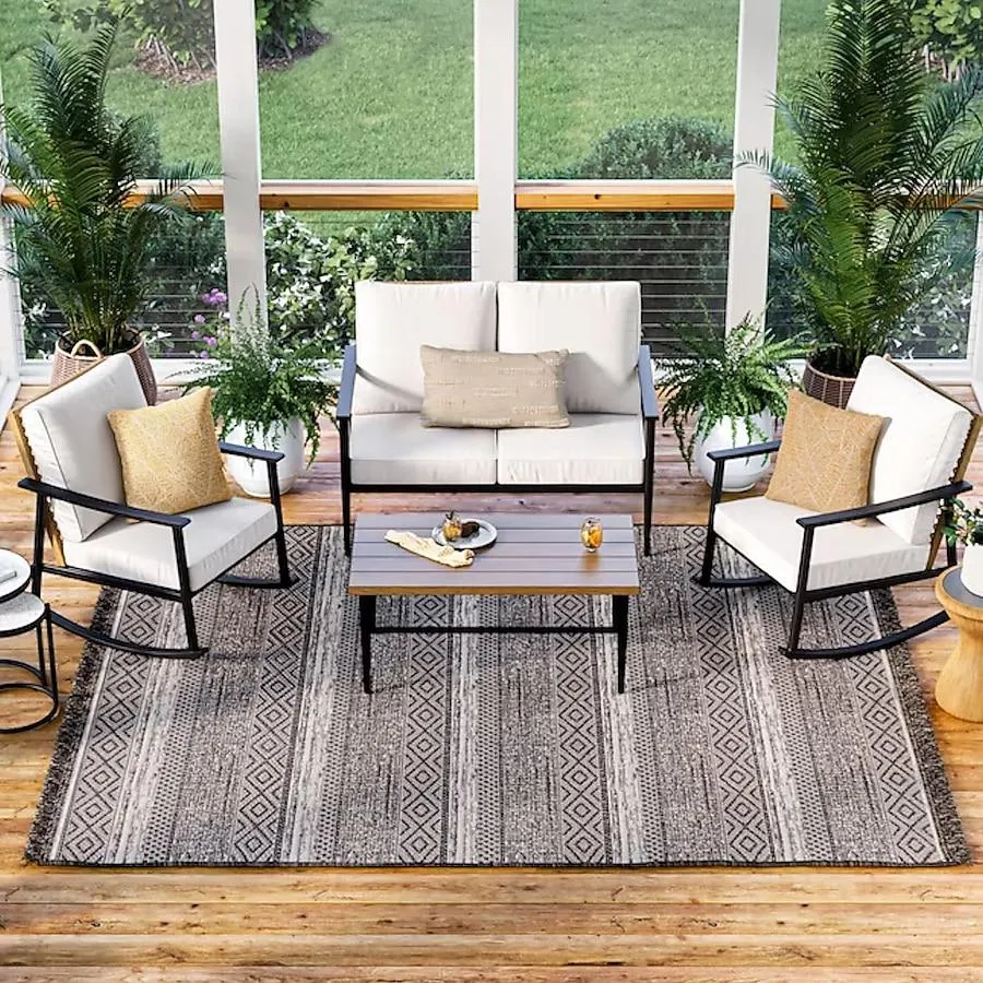 Origin 21 Neutral Geometric Stripe 5 x 7 (ft) Flatweave Neutral Rectangular Outdoor Stripe Global Pet Friendly Area rug