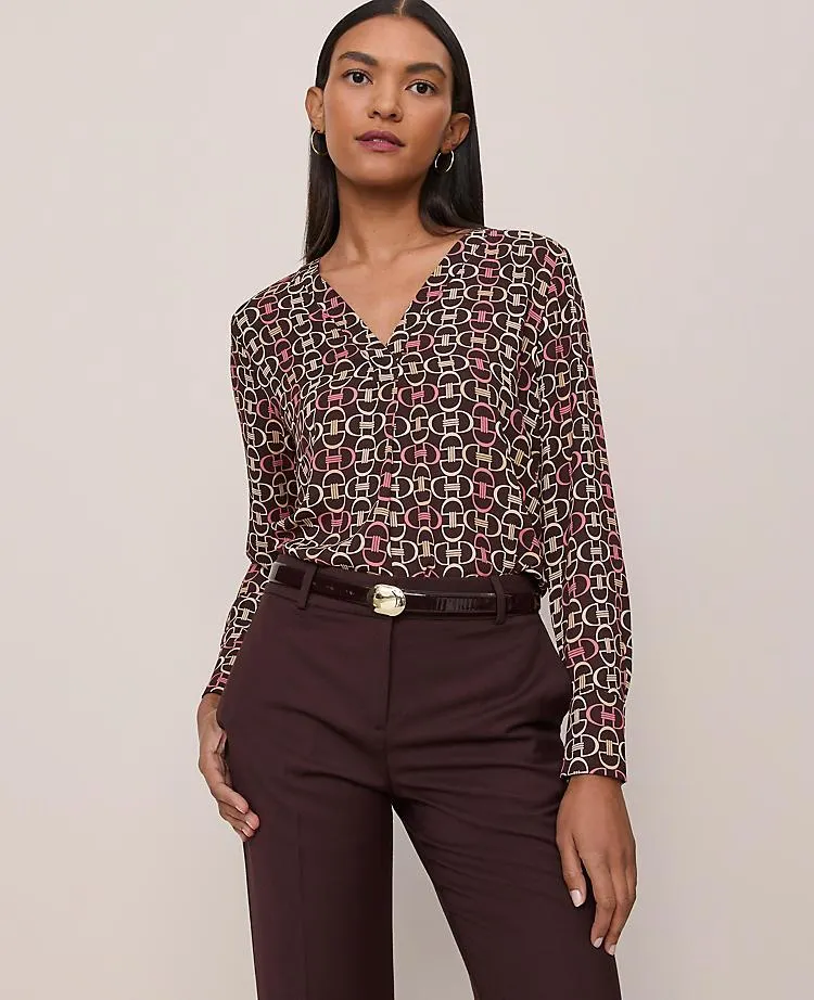 Chain Link Mixed Media Pleat Front Top