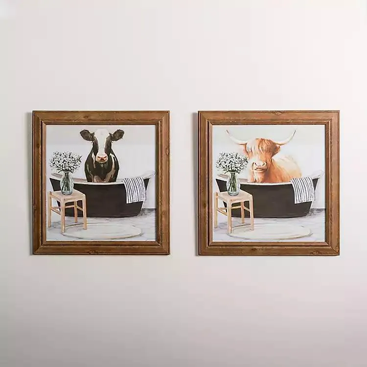 Cows in the Bathtub Framed Art Prints, Set of 2