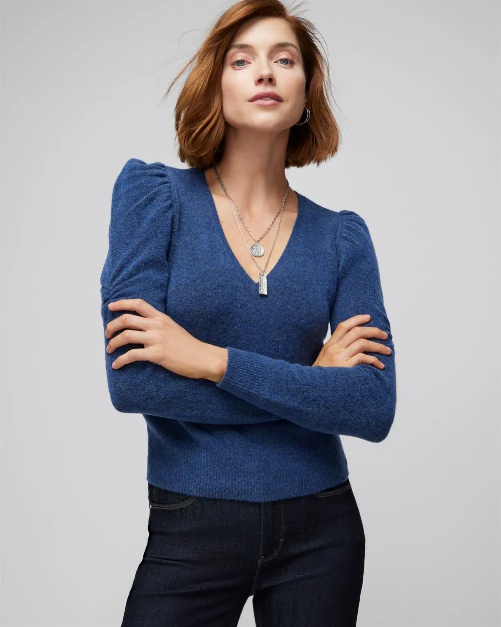 Puff Sleeve V-Neck Pull Over