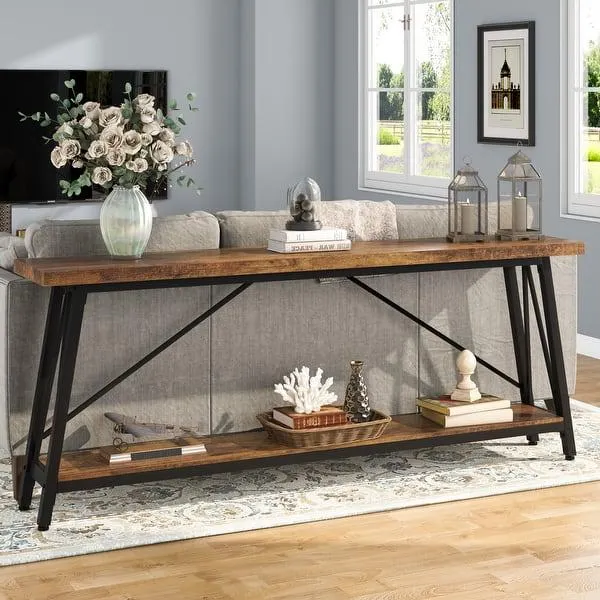 70.9 Inch Extra Long Sofa Table, Industrial Entry Console Table