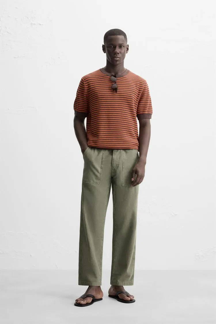 STRIPED OPEN KNIT T-SHIRT