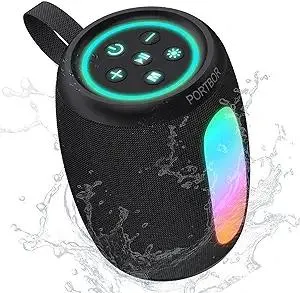 Bluetooth Speaker with Powerful Stereo Sound, Portable Wireless, IPX5 Waterproof, Cool Lights Small Speaker, BT5.3/AUX, TWS Pairing, for Outdoor/Home/Party/Beach, Electronics Gadget, Gifts for Him,Her