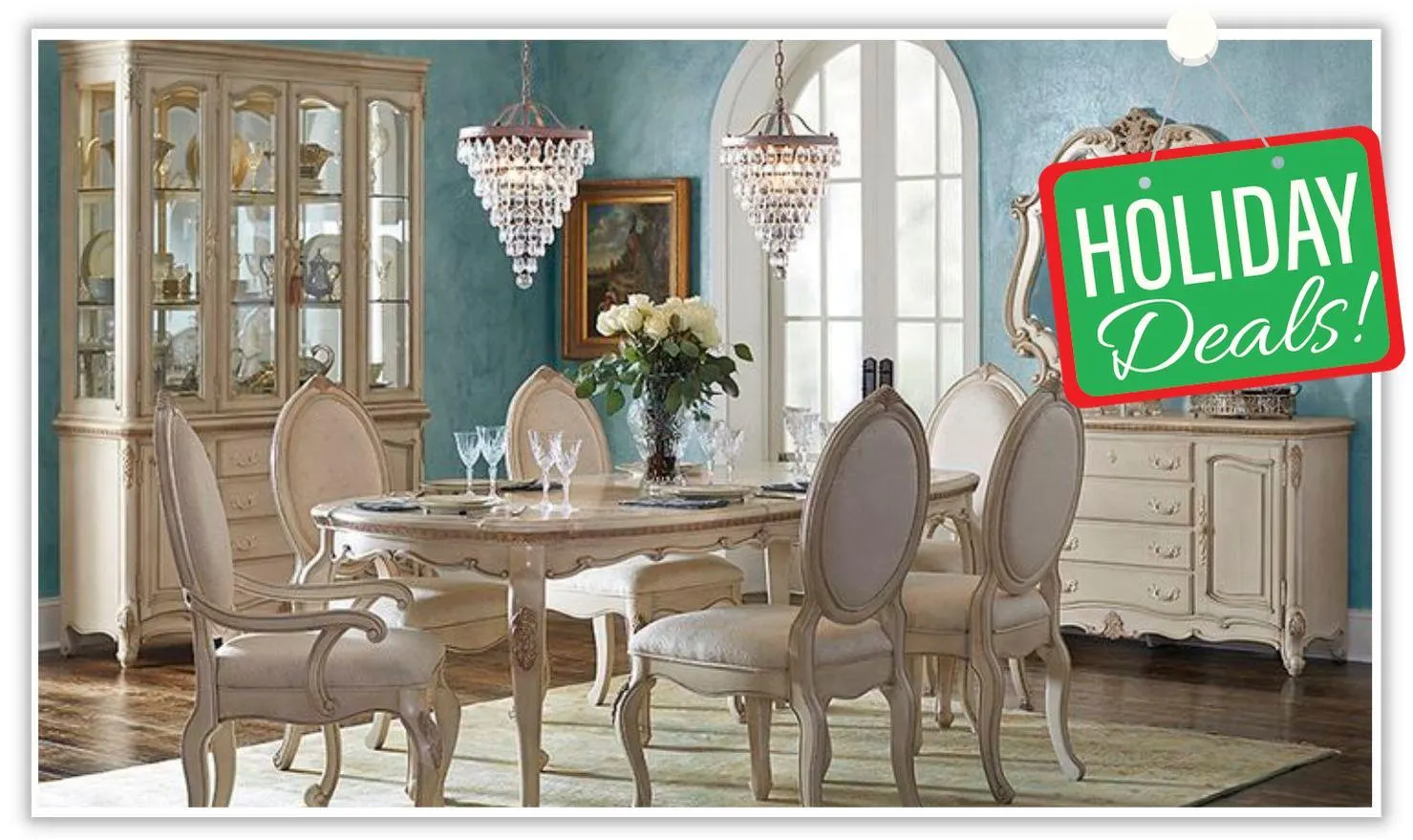 AICO Lavelle Oval Dining Room Set in Beige (7-piece set)