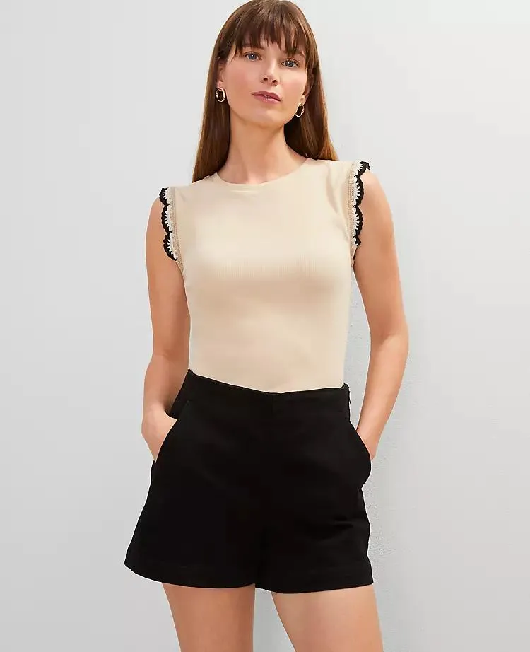 Crochet Trim Ribbed Top