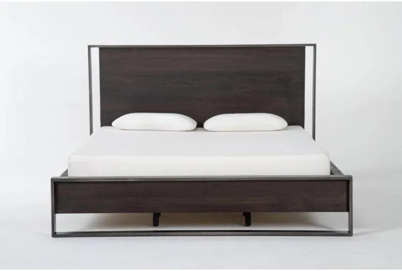 Lars Brown Queen Wood & Metal Panel Bed with LED Lights | Adjustable Base Compatible