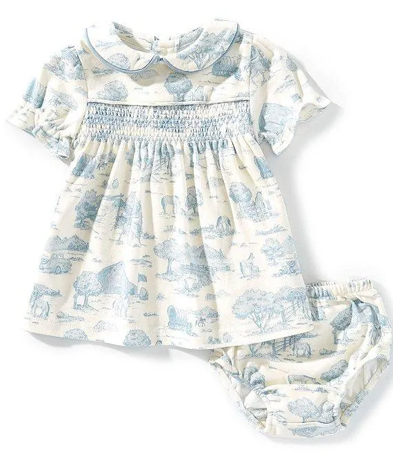 Baby Girls Smock Toile Peter Pan Cap Sleeve Dress