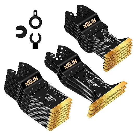 KELIN 16pcs Titanium Oscillating Tool Blades, Universal Multitool Blades for Metal Wood Cutting, Oscillating Saw Blade for Metal Hard Material, Multi Tool Blades Kits Fit Dewalt Bosch Milwaukee Ryobi