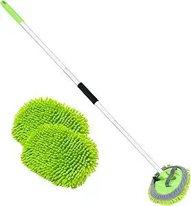 62" Car Wash Brush with Long Handle and Car Wash Brush Microfiber Car Cleaning Brush Kit for Car RV Truck Cleaning 1 Chenille Scratch-Free Replacement Head with Aluminum Alloy Pole (Green)