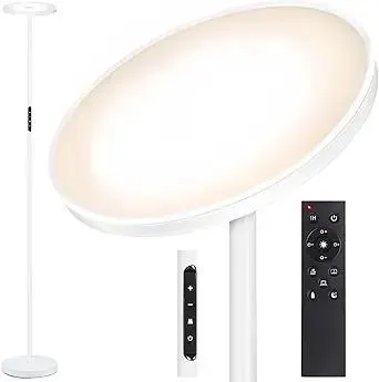OUTON Floor Lamp, 30W/3000LM LED Modern Torchiere Sky Lamp, Bright Dimmable Standing Tall Lamp with 4 Color Temperatures, Remote Touch Control, 1 Hour Timer for Living Room Bedroom Office, White