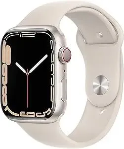 Apple Watch Series 7 (GPS + Cellular, 45 MM) Starlight Aluminum Case with Starlight Sport Band (Renewed)