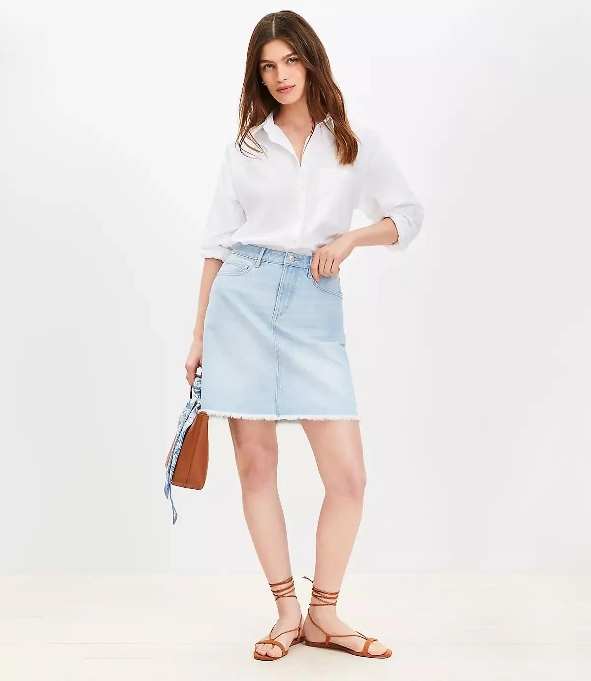 Frayed Denim Mini Skirt in Light Wash Indigo