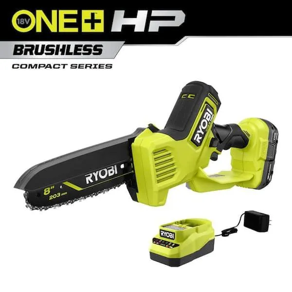 ONE+ HP 18V Brushless 8 in. Battery Compact Pruning Mini Chainsaw with 2.0 Ah Battery and Charger