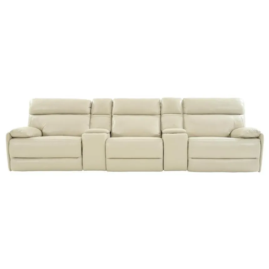 Benz Cream Home Theater Leather Seating with 5PCS/2PWR